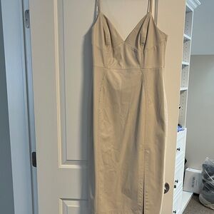 Calvin Klein PU Leather Ivory Spaghetti Strap Midi Dress